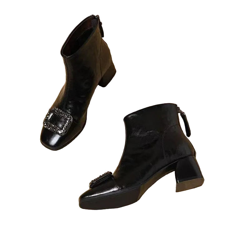 Women's Square-Toe Ankle Boots – Embellished Block-Heel Boots