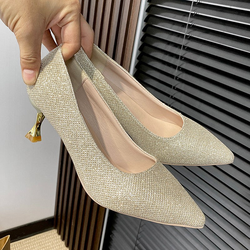Women's Shimmer Court Shoes with Sculpted Heels