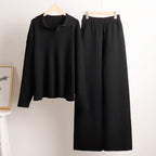 Knitted Lounge Set with Collared Jumper & Wide-Leg Trousers