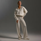 Knitted Lounge Set with Collared Jumper & Wide-Leg Trousers