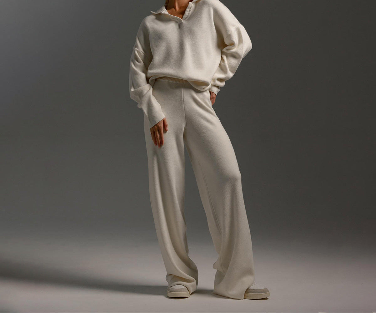 Women's Relaxed Two-Piece Co-Ord Set – Collared Sweater and Wide-Leg