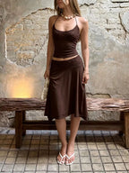 Women's Lace Trim Camisole Top and Asymmetric Midi Skirt Set
