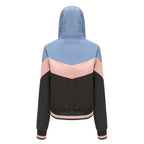 Women's Lightweight Hooded Bomber Jacket with Printed Colour Block Design