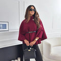 Wool-Blend Cape with Stand Collar and Belt – Asymmetric Cut