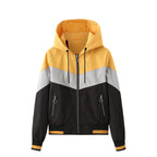 Women's Lightweight Hooded Bomber Jacket with Printed Colour Block Design