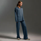 Knitted Lounge Set with Collared Jumper & Wide-Leg Trousers