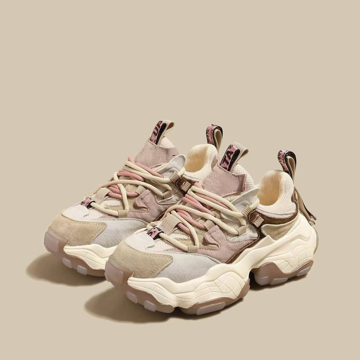 Women's Chunky Platform Trainers – Breathable Mesh Lace-Up Sneakers