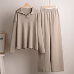 Knitted Lounge Set with Collared Jumper & Wide-Leg Trousers