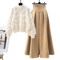 Women's Cable Knit Jumper and Long Pleated Skirt Set