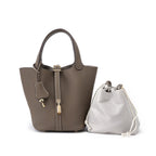 Structured Basket Handbag with Twist Lock – Faux Leather Bucket Bag
