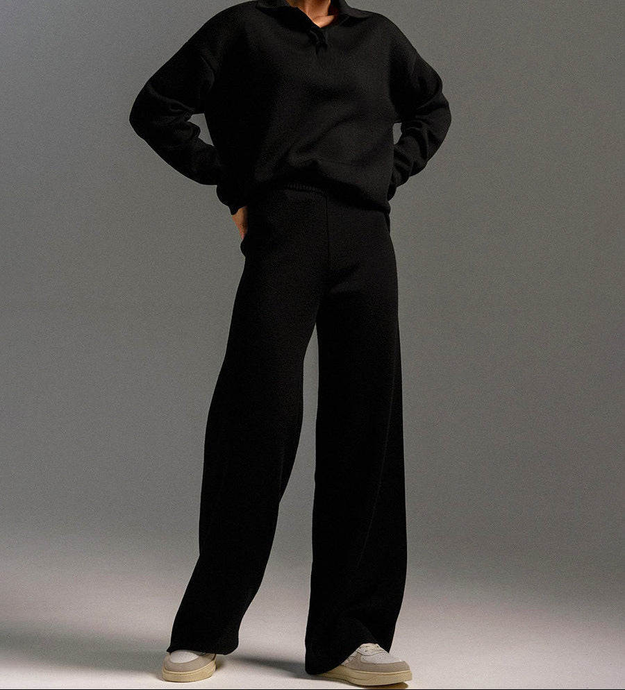 Women's Relaxed Two-Piece Co-Ord Set – Collared Sweater and Wide-Leg