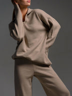 Women's Relaxed Two-Piece Co-Ord Set – Collared Sweater and Wide-Leg
