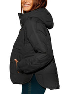 Hooded Padded Jacket with Half-Zip and Buttons