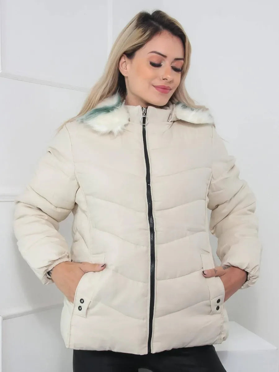 Padded Winter Coat with Faux Fur Hood – Sizes to 6XL