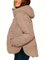 Hooded Padded Jacket with Half-Zip and Buttons