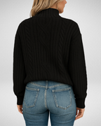 Women's Elegant Chunky Cable Knit High Neck Sweater with Textured Ribbed