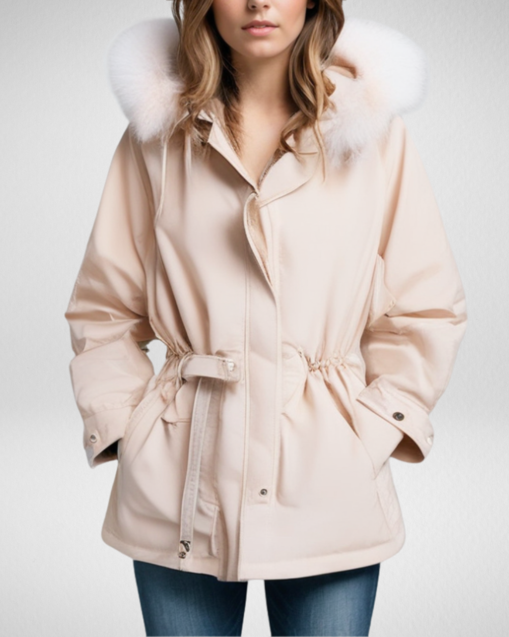 Women's Warm Padded Winter Parka Jacket with Detachable faux fur-Trimmed