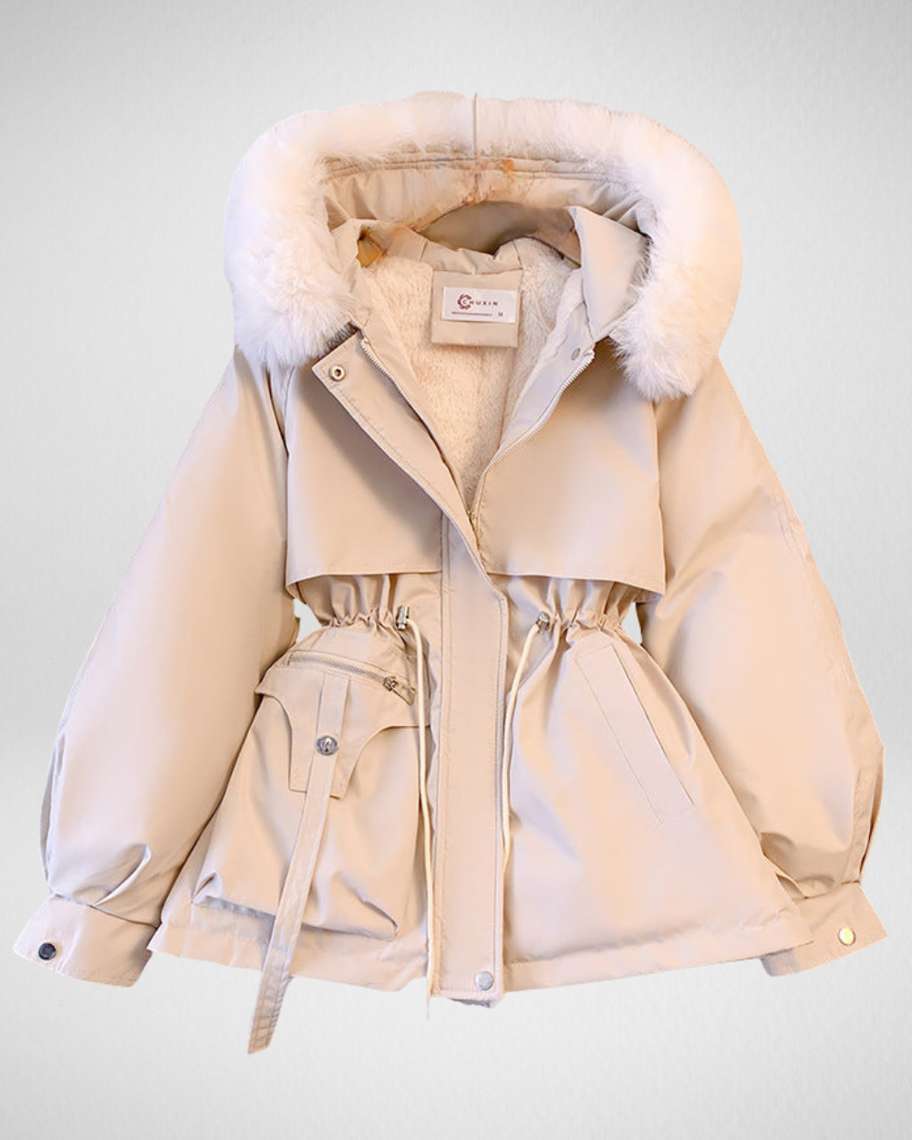 Women's Warm Padded Winter Parka Jacket with Detachable faux fur-Trimmed