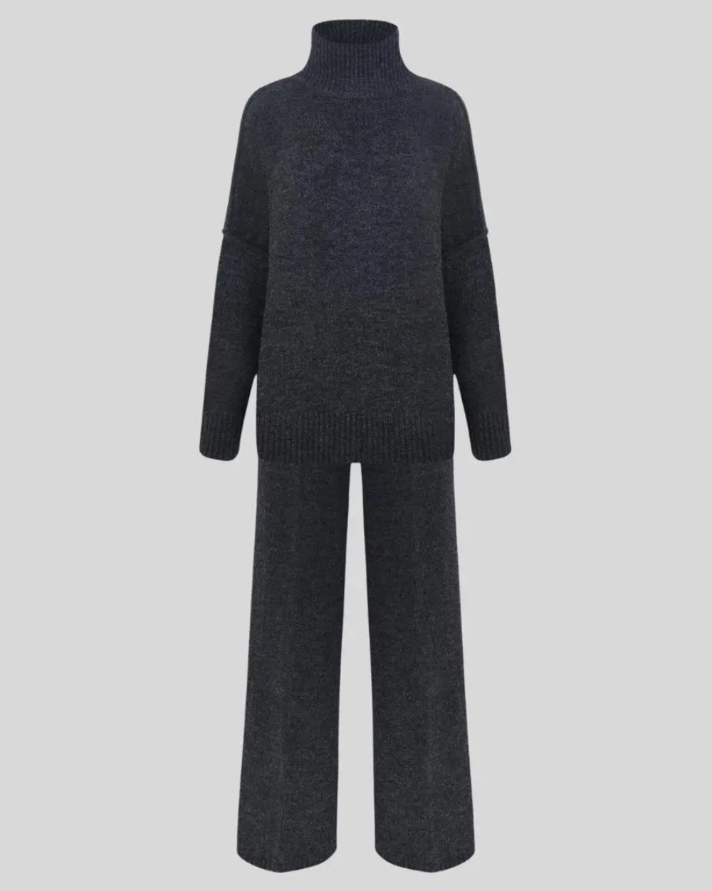 Women's Knitted Roll-Neck Sweater and Wide-Leg Trouser Set