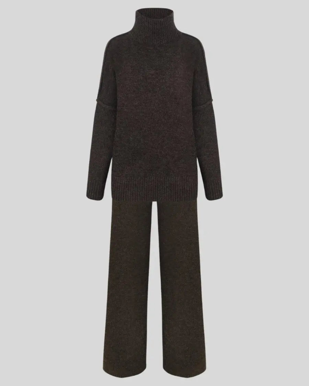 Women's Knitted Roll-Neck Sweater and Wide-Leg Trouser Set