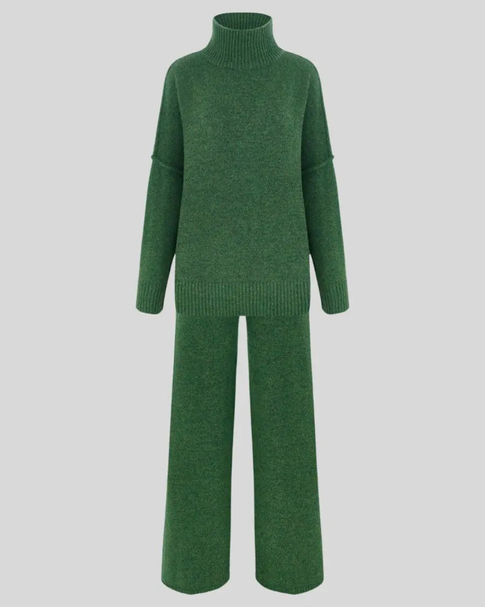 Women's Knitted Roll-Neck Sweater and Wide-Leg Trouser Set