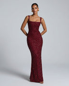 Sequin Tie-Up Square Neck Maxi Dress
