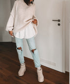 Women's Oversized Chunky Knit Sweater – Relaxed Crew Neck Pullover