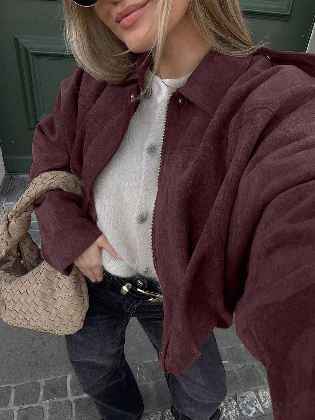 Oversized Bomber Jacket with Stand Collar in 7 Colours