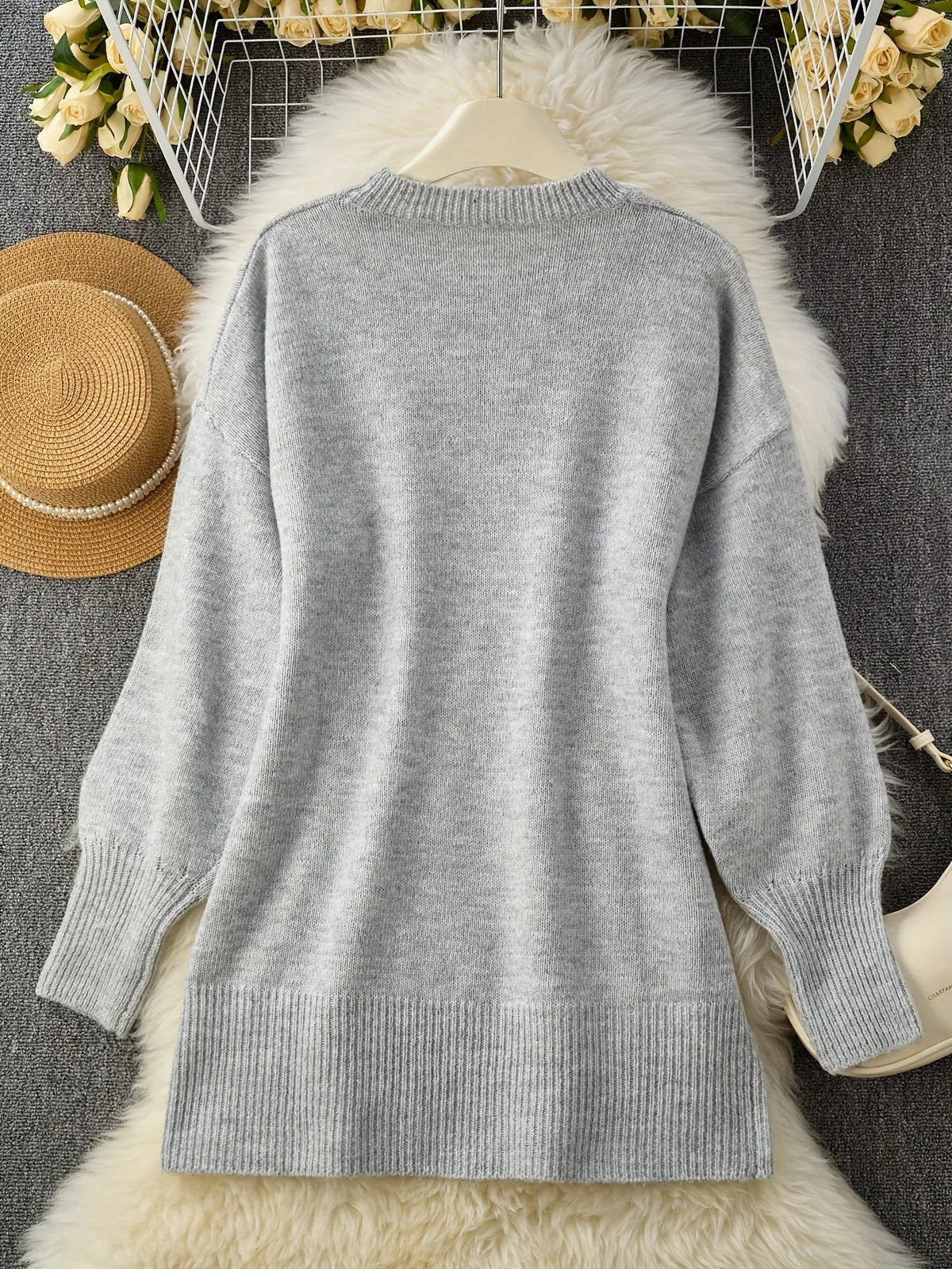 Oversized Wool Blend Jumper – Relaxed Round Neck Knit in 7 Colours