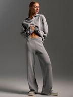 Knitted Lounge Set with Collared Jumper & Wide-Leg Trousers
