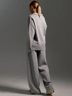 Knitted Lounge Set with Collared Jumper & Wide-Leg Trousers