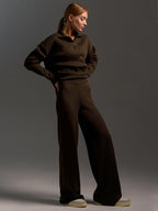 Knitted Lounge Set with Collared Jumper & Wide-Leg Trousers