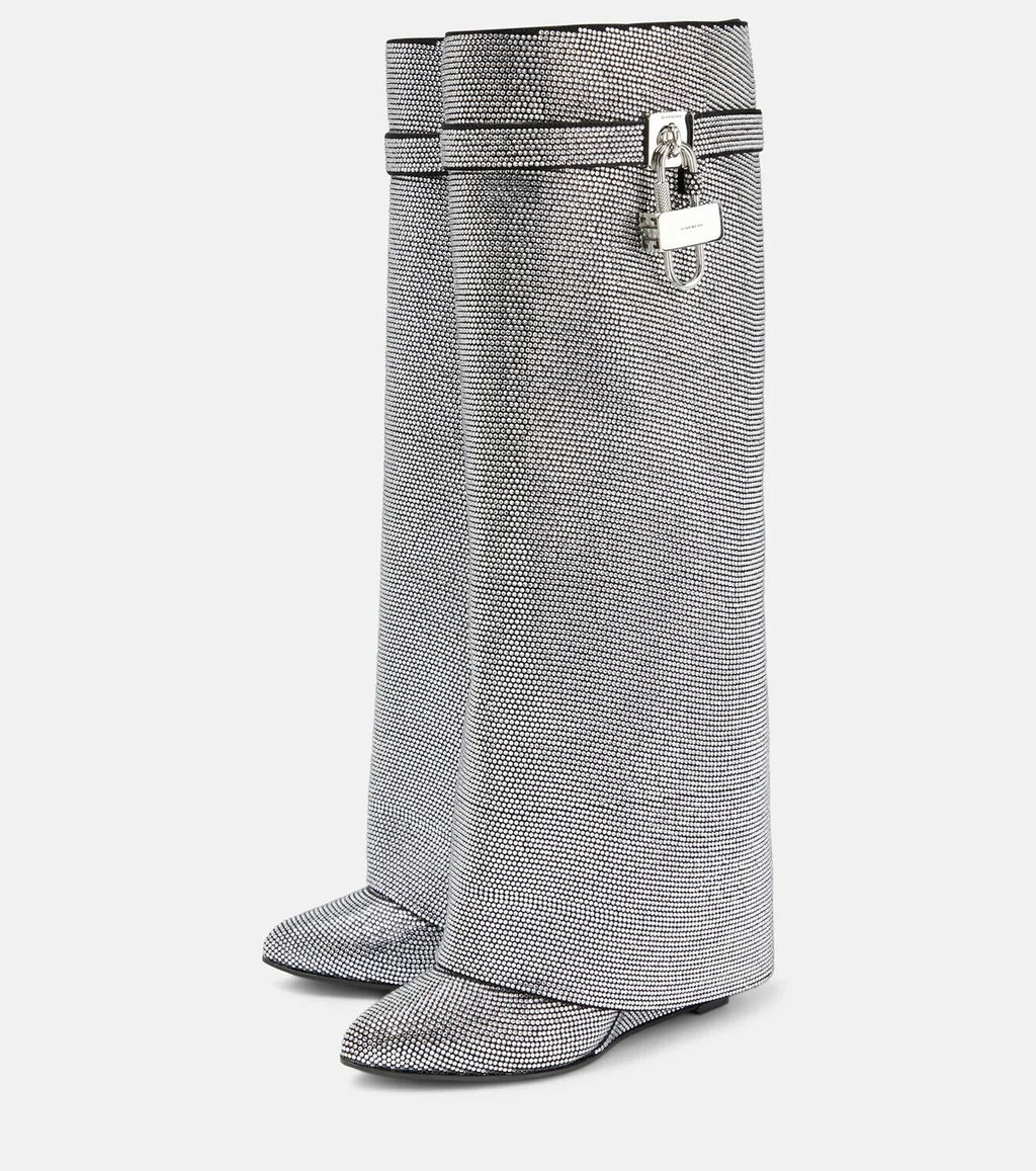 Glitter Statement Boots with Crystal Look – Sparkly Wedge Boots