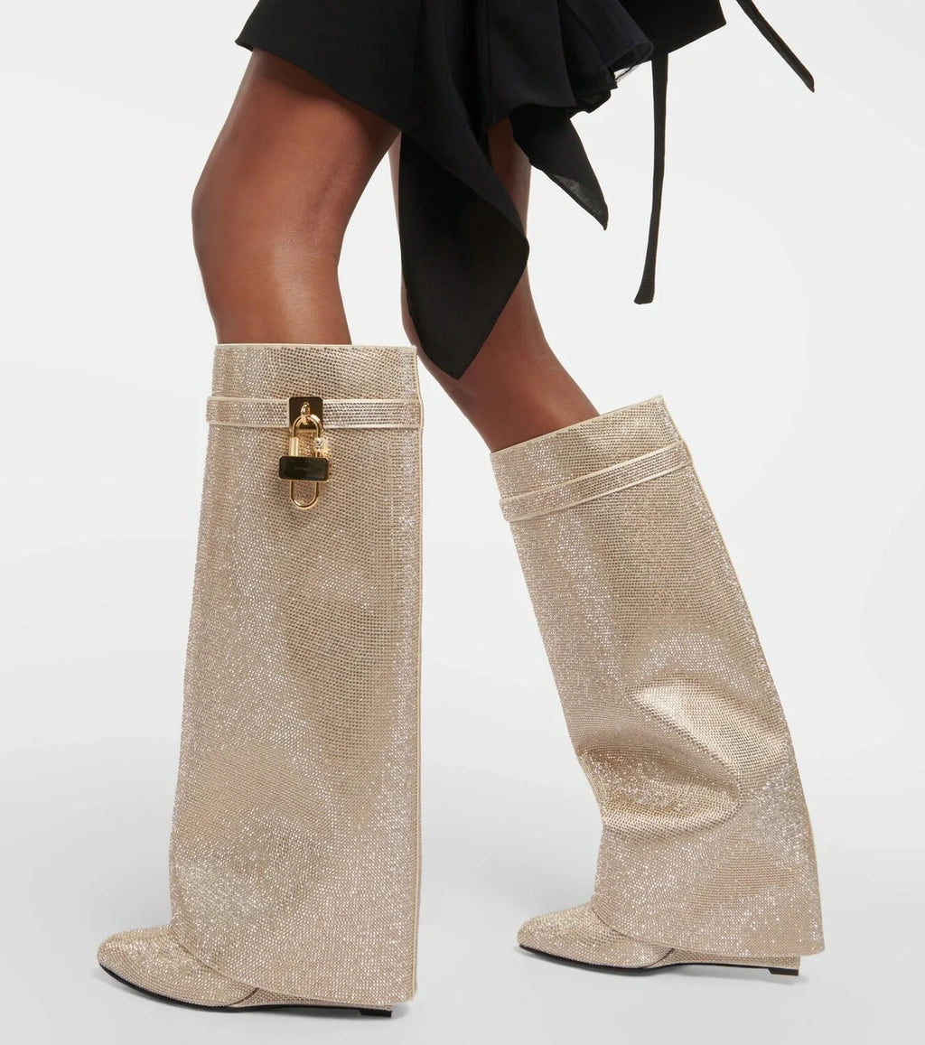 Glitter Statement Boots with Crystal Look – Sparkly Wedge Boots
