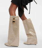 Glitter Statement Boots with Crystal Look – Sparkly Wedge Boots