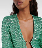 Women's Sequin Mini Dress with V-Neck & Ring Detail – Sparkly Party Dress