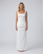 Maxi Dress with Structured Bodice and Draped Skirt