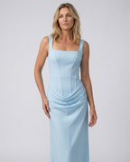Maxi Dress with Structured Bodice and Draped Skirt