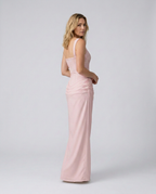 Maxi Dress with Structured Bodice and Draped Skirt
