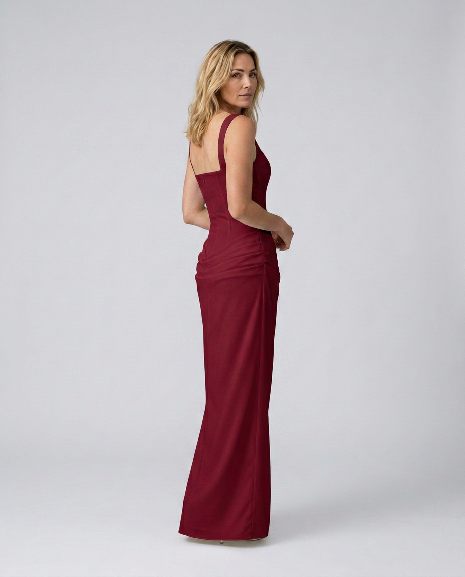 Maxi Dress with Structured Bodice and Draped Skirt