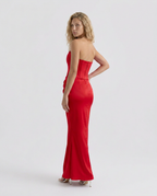 Strapless Corset Maxi Dress with Draped Skirt