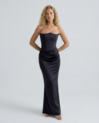 Strapless Corset Maxi Dress with Draped Skirt