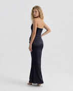 Strapless Corset Maxi Dress with Draped Skirt