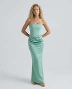 Strapless Corset Maxi Dress with Draped Skirt
