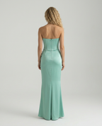 Strapless Corset Maxi Dress with Draped Skirt