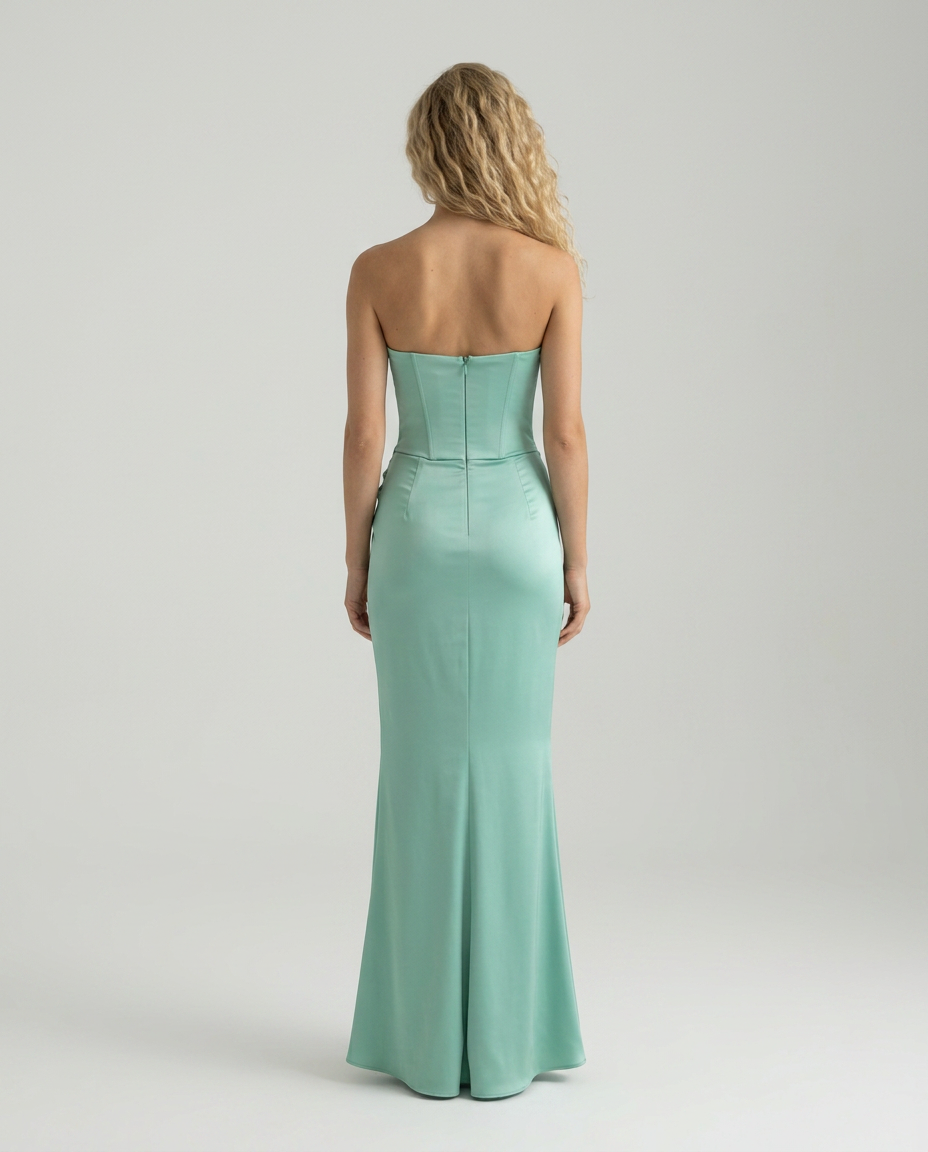 Strapless Corset Maxi Dress with Draped Skirt