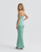 Strapless Corset Maxi Dress with Draped Skirt