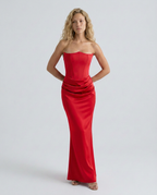 Strapless Corset Maxi Dress with Draped Skirt