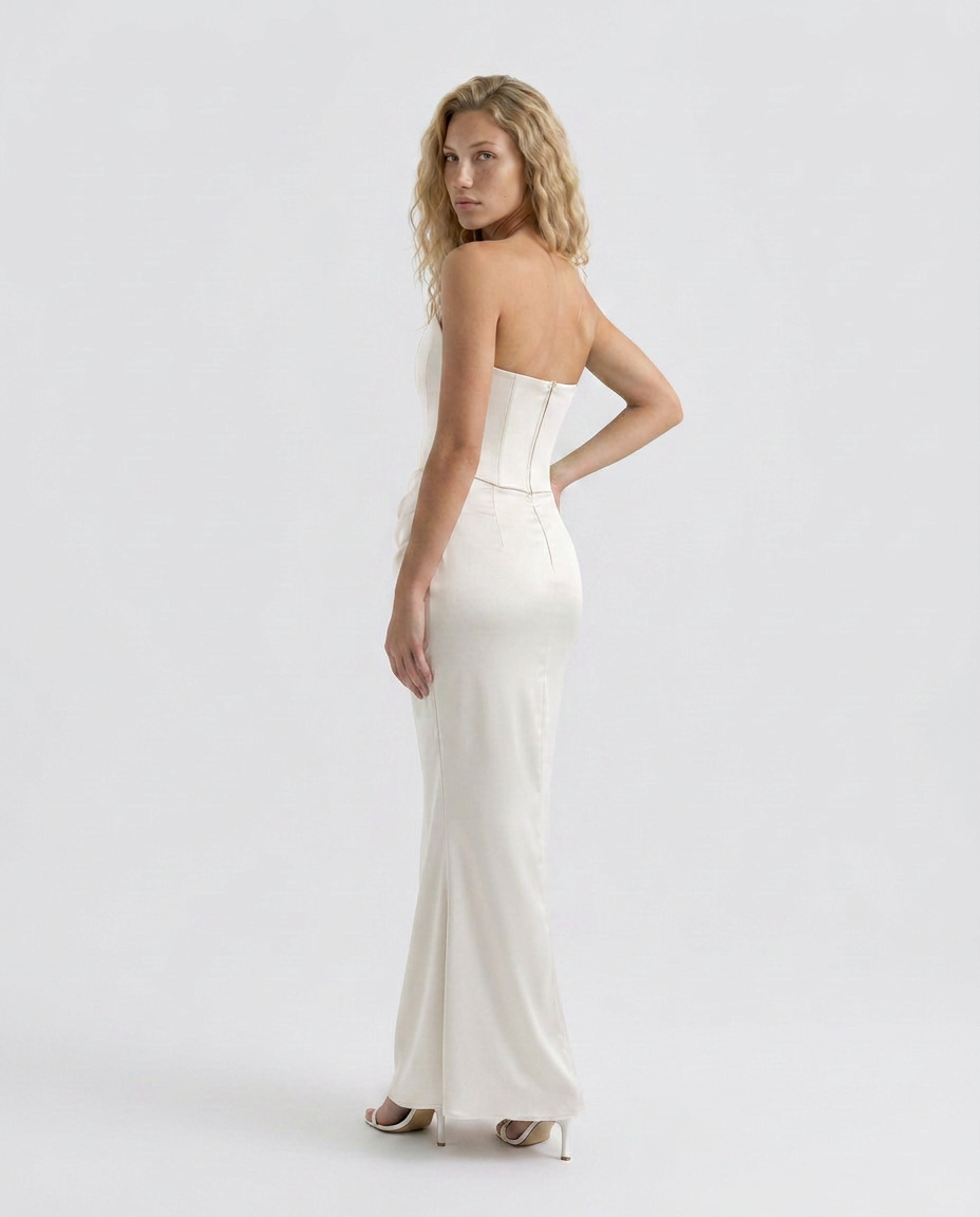 Strapless Corset Maxi Dress with Draped Skirt