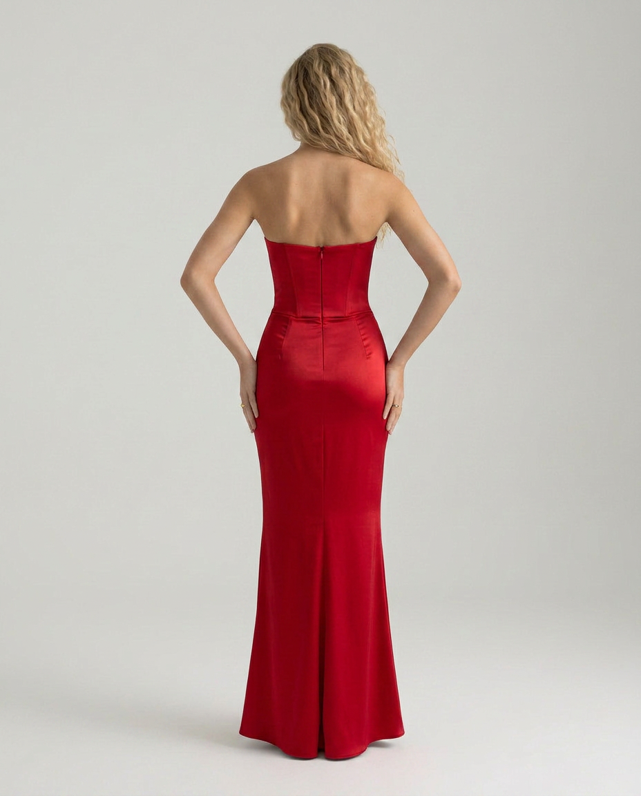 Strapless Corset Maxi Dress with Draped Skirt